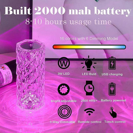 LED Crystal Table Lamp Diamond Rose Bar Night Light Touch Atmosphere Bedside HOT - Aimall
