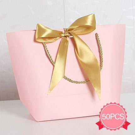 50 PCS Goodie Tote Bow Tie Shopping Paper Sacks Resuable Paper Clothing Bag 19*9*20cm - Aimall