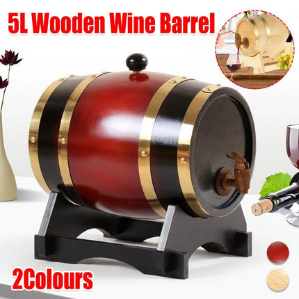 5L Wooden Wine Barrel Whiskey Rum Beer Spirits Storage Brewing Cask Vintage