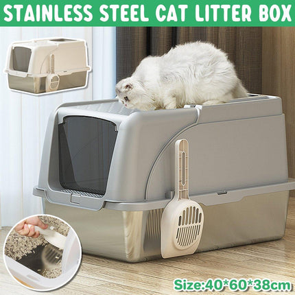 Durable Stainless Steel Cat Litter Box Pan Pet Toilet Odor Control Tray Large