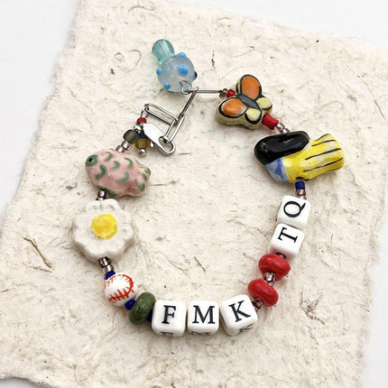 Colourful Ceramic Beaded Alphabet Bracelet Fun Cute Girly Multicolor Fashion