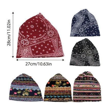 Ethnic Style Cotton Flower Stripe Pullover Cap Dual Purpose Turban Hat for Women