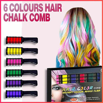 6 Colours Hair Chalk Comb Kit Washable Hair Dye Brush Kids Girls Party Temporary - Aimall