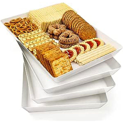 Rectangular White Plastic Deli Display Tray Dishes Serving Platter Food Plate