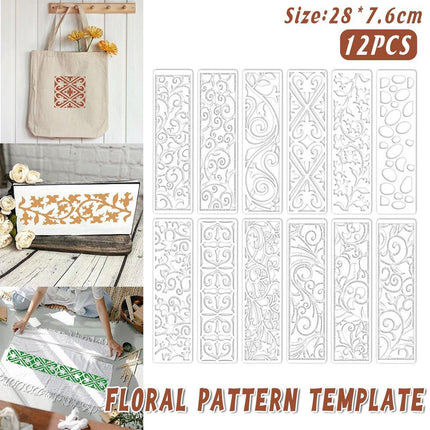 12pcs Striped Floral Stencil Reusable Painting Templates for DIY Handbook Decor