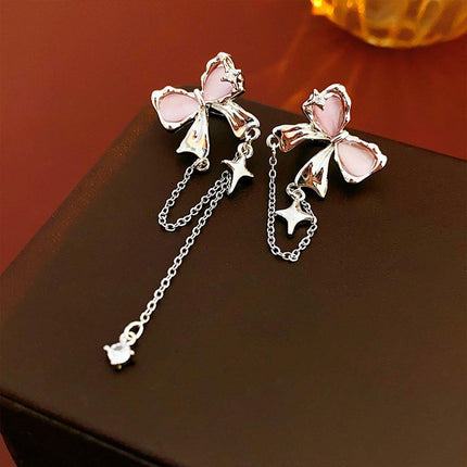 Elegant Bow Tassel Zircon Oil Drop Fashion High-end Clip-on Earrings