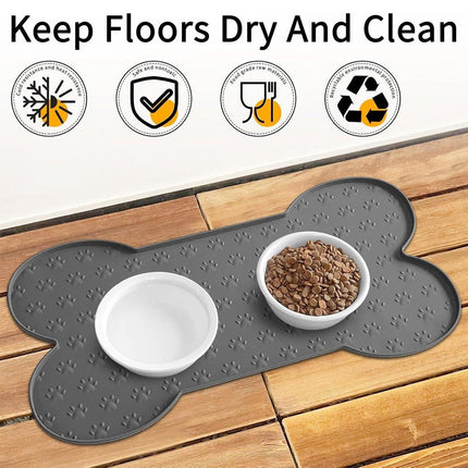 Silicone Pet Feeding Food Mat Bone Waterproof Non-slip Cat Dog Bowl Placemat
