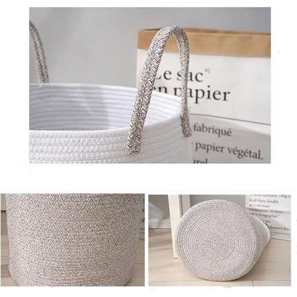 Woven Cotton Rope Storage Basket Foldable Laundry Bin Bamboo Clothes Organizer