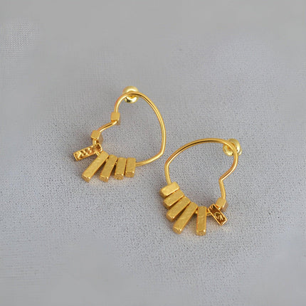 Swinging Textured Long Heart Earrings Elegant Fashion Jewelry for Women Gift