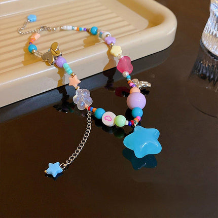 Colourful Love Pentagram Dopamine Necklace Fashion Jewellery Women Girls
