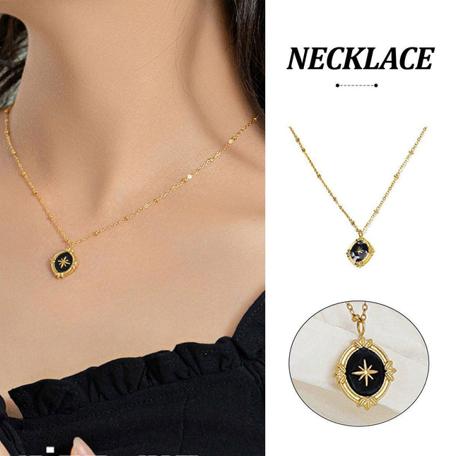 Black Polaris Oval Pendant Necklace Simple Court Style Fashion Jewelry Women