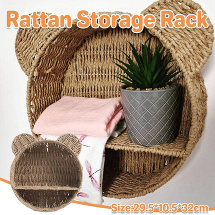 Rattan Storage Basket Wall Mounted Rack Round Plant Display Stand Organizer