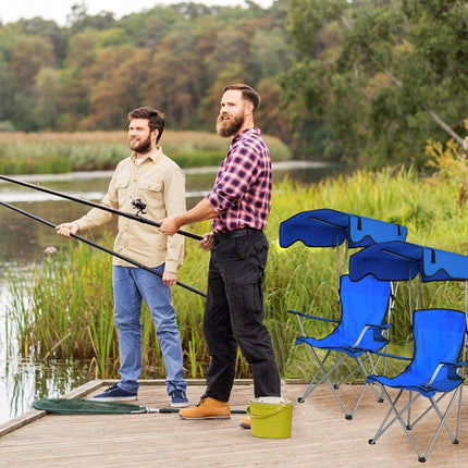 Canopy Chair Foldable W/ Sun Shade Beach Camping Folding Outdoor Fishing Blue - Aimall