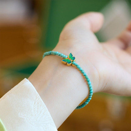 New Chinese Turquoise Butterfly Beaded Necklace and Bracelet Set Women