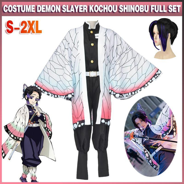 Demon Slayer Costume Kochou Shinobu Cosplay Kimetsu No Yaiba Kimono Outfit Wig - Aimall