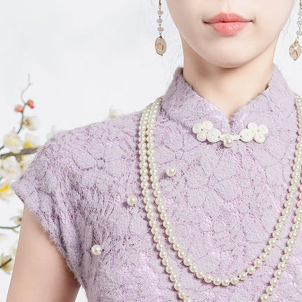 New Chinese Purple Cheongsam Dress Summer Modified Fishtail Dress for Women