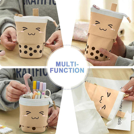 Cute Bubble Tea Cartoon Stationery Box Retractable Standing Pencil Holder Case