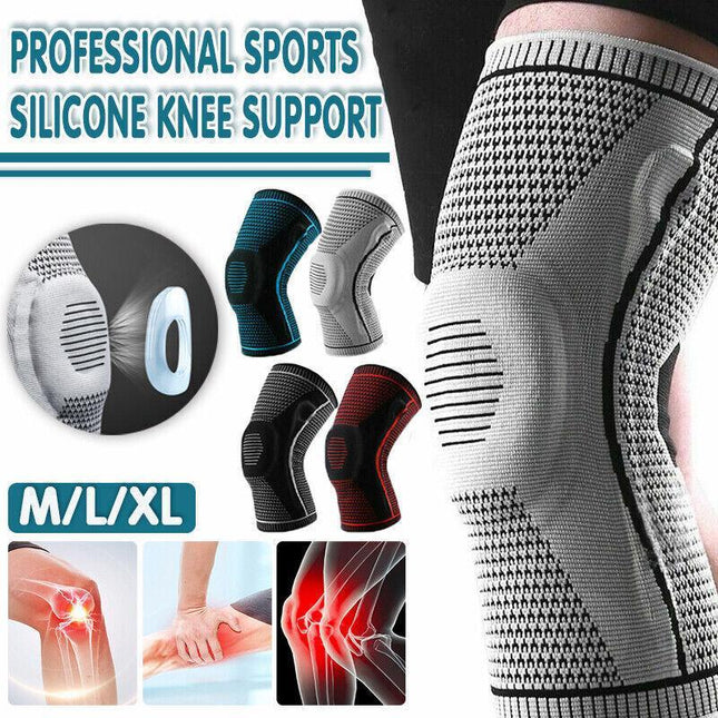 Grey Knee Brace Knee Compression Sleeve Professional Sports Silicone Knee Support - Aimall