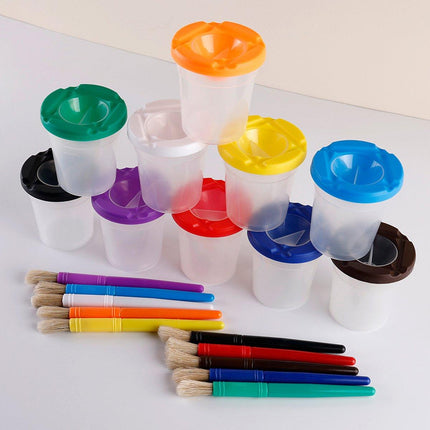 10 Sets of Childrens Painting Brush Washing Cups Graffiti Brush Set for Kids