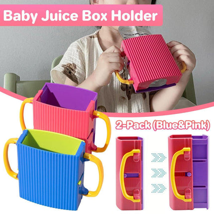 Adjustable Folding Juice Box Holder No-Squeeze Cup for Little Ones 2-Pack