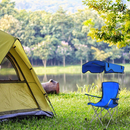 Canopy Chair Foldable W/ Sun Shade Beach Camping Folding Outdoor Fishing Blue - Aimall