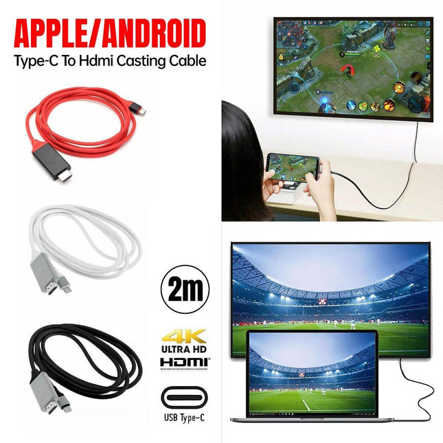 2M USB C Type-C to HDMI Digital TV Adapter Cable For Android Mobile Phone Tablet
