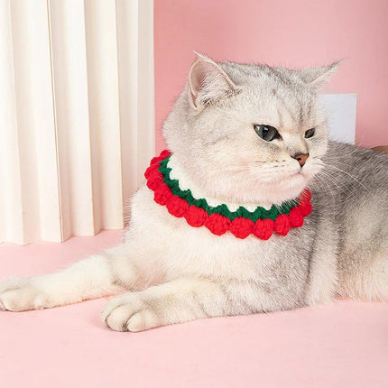 Adjustable Knitted Pet Collar Cute Bib Style for Cats and Small Dogs