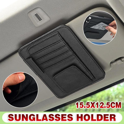 Sun Visor Organizer Sunglasses Holder Card Storage PU Leather Pouch Car Black - Aimall