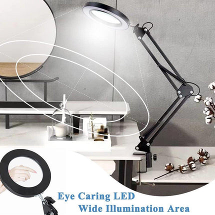 LED Magnifying Desk Lamp Eye Protection Long Arm Foldable Light Reading Repair