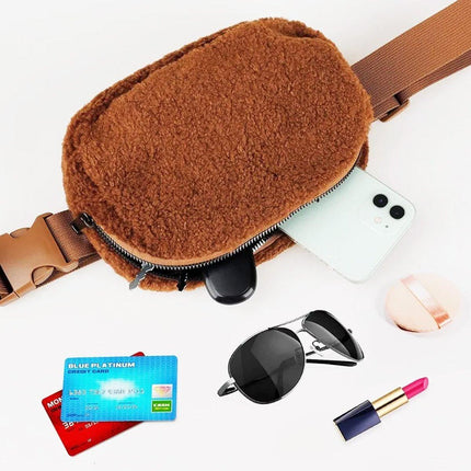 Brown Belt Bag Sherpa Crossbody Bags for Women Fanny Pack Running Workout Hiking