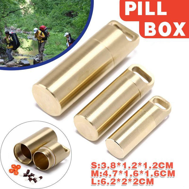 Waterproof Pill Box Case Bottle Brass Container Keyring Medicine Capsule Holder - Aimall