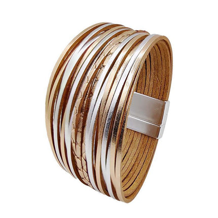 Multiple Gradient Leather Wristband Bracelet Bangle Magnetic Clasp Bracelet - Aimall