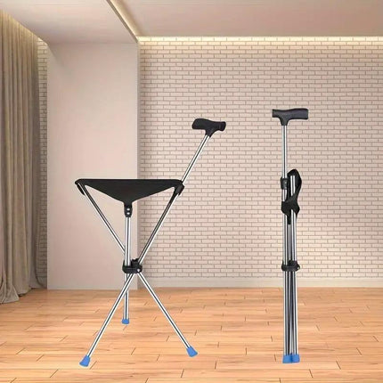 Stainless Steel Walking Stick with Seat Folding Cane Chair for Travel and Outdoor Use