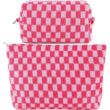 Checkerboard Makeup Bag Large Capacity Knitted Storage Bag Portable Toiletry