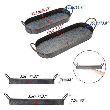 2Pcs Metal Galvanized Tray Metal Decor Chic Farmhouse Tray Centerpiece Oval Tray