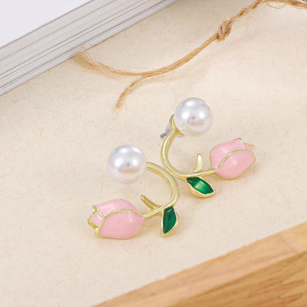 Pink Heart Flower Earrings Sweet Girly Jewelry for Women Fashion Accessories