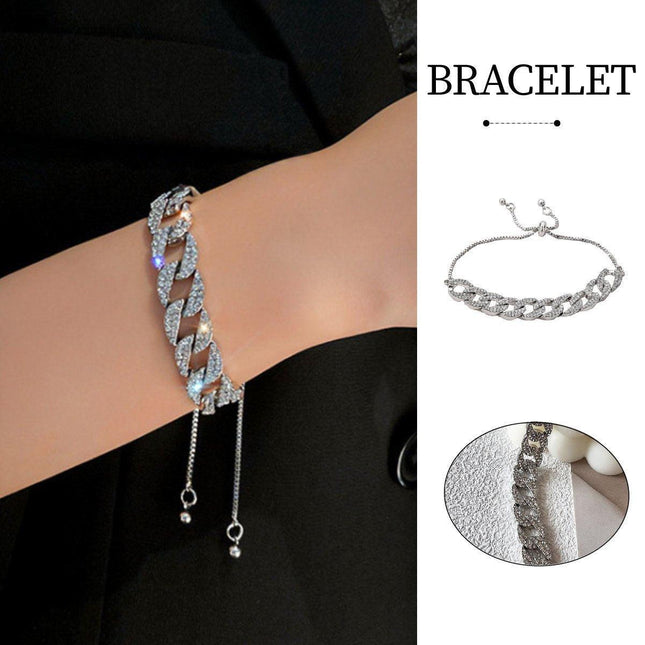 Stylish Silver Cuban Chain Bracelet Rhinestone Peplum Design Women Jewelry
