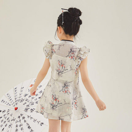Traditional Style Girls Outfit Cheongsam Top with Matching Shorts Two-Piece Set