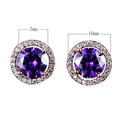 Red Garnet Diamond Halo Round Stud Earring Push Back Rose Gold Plated Women Gift - Aimall