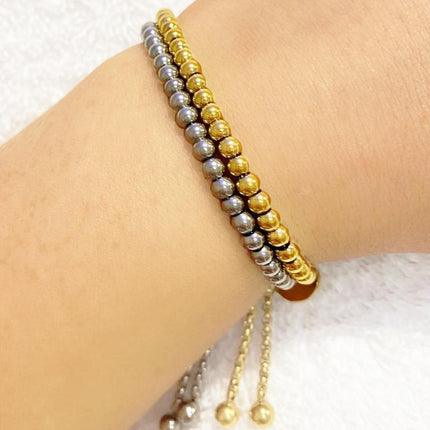 Ladies 18K Gold Plated Titanium Steel Chain Bead Ball Bracelet Cuff Gift - Aimall