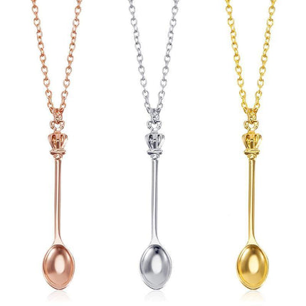 Mini Crown Spoon Necklace Pendant Charm Festival Cutlery Tea Party Gift HOT - Aimall