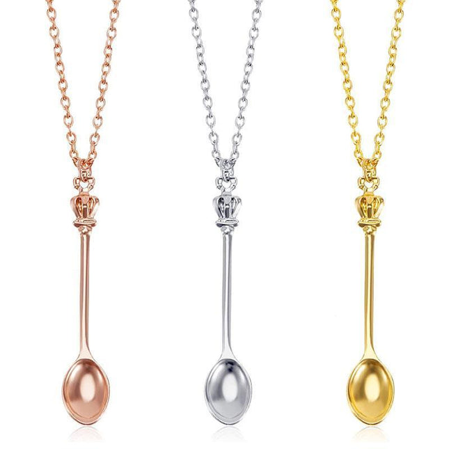 Mini Crown Spoon Necklace Pendant Charm Festival Cutlery Tea Party Gift HOT - Aimall