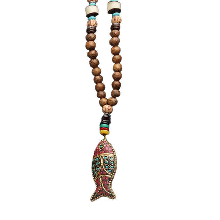 Retro Ethnic Style Pendant Sweater Chain Long Wooden Bead Necklace Fashion