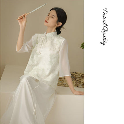 Chic Slant Collar Shirt Women New Traditional Chinese Fashion Style Top Trendy - Aimall