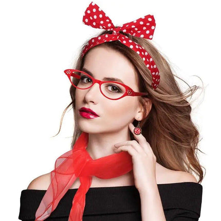 Halloween Vintage Dress Up Set Polka Dot Stud Earrings and Headband Party