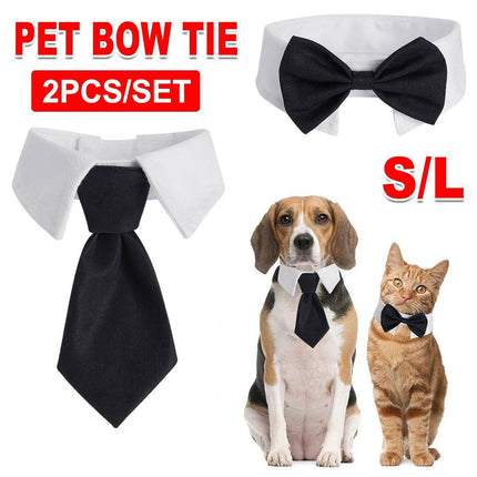 2pcs Pet Bow Tie Collar Dog Cat Suit Dress Accessories Adjustable Neck Strap