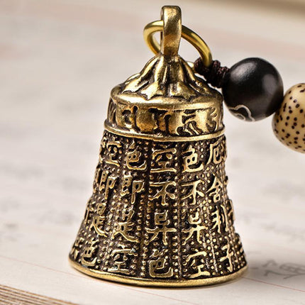 Pure Brass Bell Car KeyChain Engraved Chinese Buddhist Sutra Handmade Woven Rope - Aimall