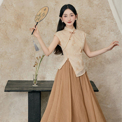 Chinese Style Sleeveless Slimming Dress Women High-end Retro Summer Skirt Suit