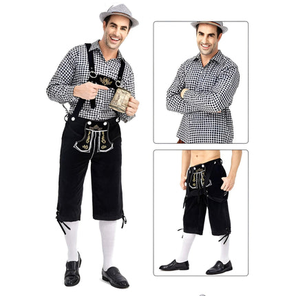 Oktoberfest Mens Lederhosen Costume Bavarian German Beer Embroidered Outfit - Aimall
