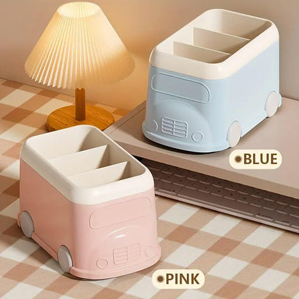 Cartoon Desktop Pen Holder Multi-Compartment Stationery Organizer Storage Box